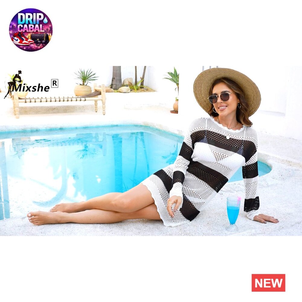 Crochet Beach Cover Up Long Sleeve Hollow Out Pattern - Picture 6 of 6